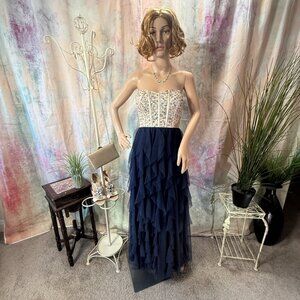 📌Nights by Teeze Me Strapless Beaded Prom -  Evening Dress Flower Paddle Skirt